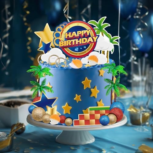 GZDUCK 30Pcs Blue Hedgehog Cake Toppers for Kids Birthday Party