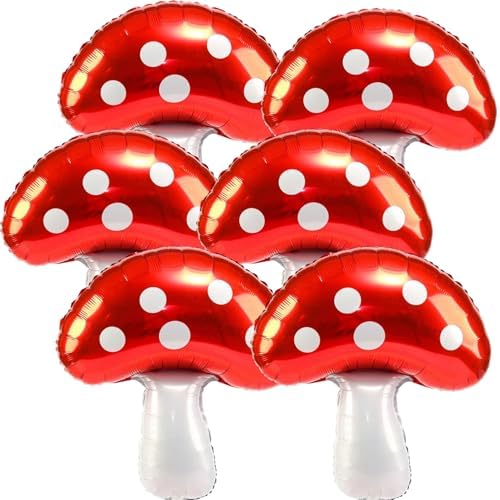 6PCS Red Foil Mushroom Balloons for Birthday Party Decor