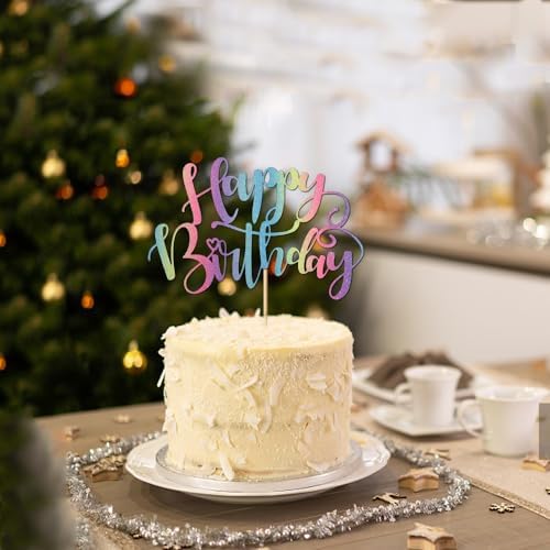Naicaek Handmade Glitter Birthday Cake Topper with Rainbow Design