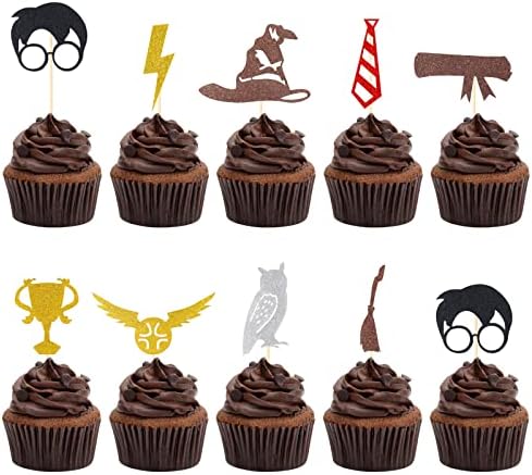 CCINEE 40Pc Wizard Glitter Cupcake Toppers