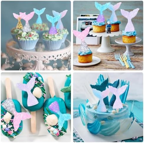 30 Pcs Glittering Mermaid Tail Cupcake Toppers