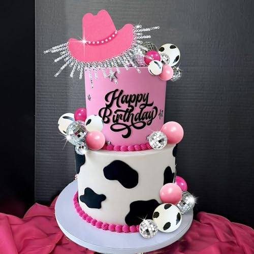 DRWATE Cowgirl Cake Topper with Disco Balls Shiny Hat