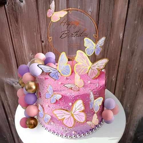 47PCS Purple Pink Butterfly Cake Toppers Set