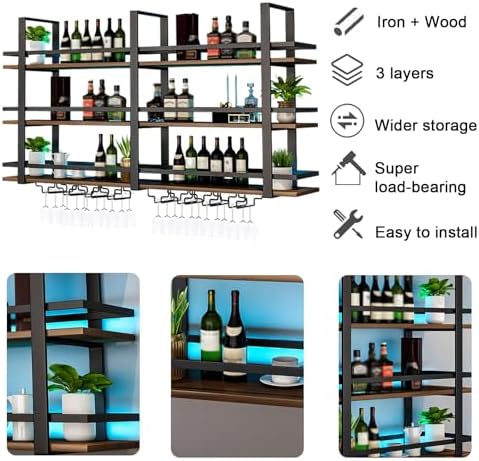 Takpylia Wall Mounted Wine Rack with LED Light Black 472in