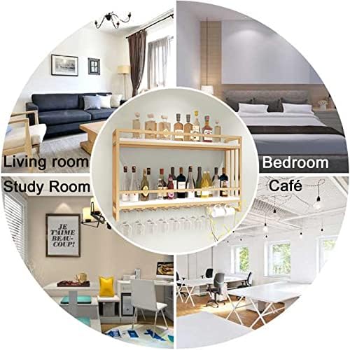 XONJEMU Wall Mounted 2 Layer Wine Rack with Glass Hooks GoldWhite