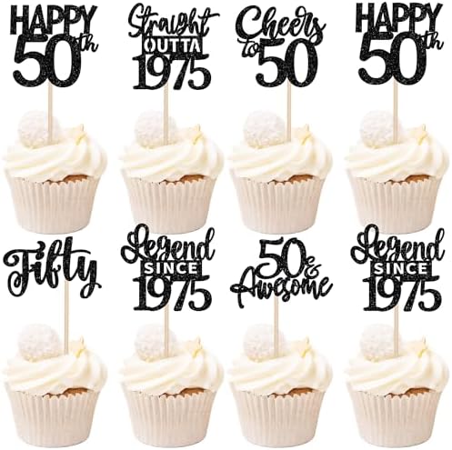 ZHUOWEISM 24PCS Black Happy 50th Birthday Cupcake Toppers 1