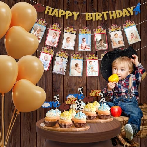RANERVZ Western Cowboy Birthday Decorations with 24pcs Cake Toppers