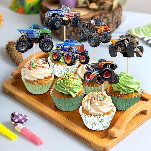 24PCS Monster Truck Cupcake Toppers Decorations