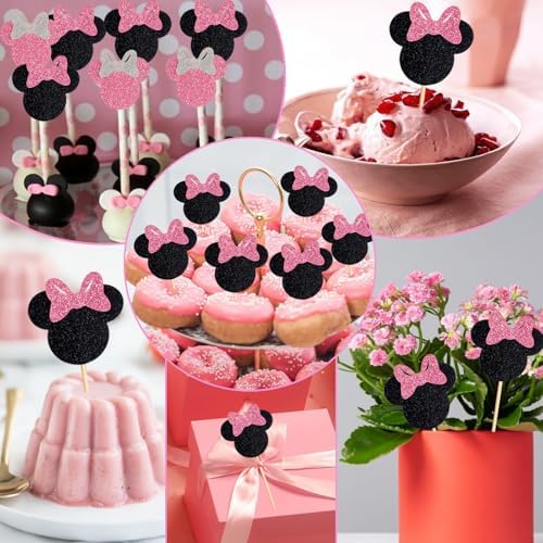 25Pcs Glitter Mouse Cupcake Toppers with Bow