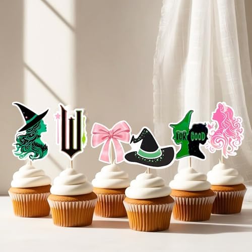 25Pcs Witch Cupcake Toppers Pink Green Party Decorations