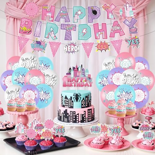 Spider Birthday Banner with Pennant Flags and Balloons