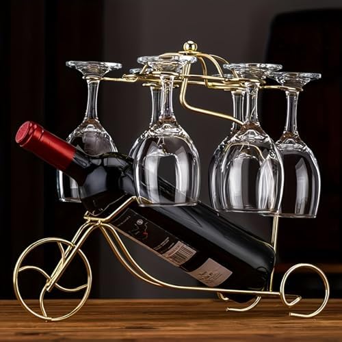 Golden Metal Wine Rack with Bicycle Design 1