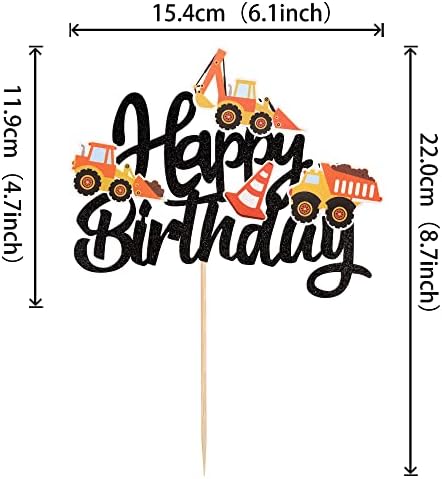 ZHUOWEISM Construction Cake Toppers with Glitter and Bamboo Stick