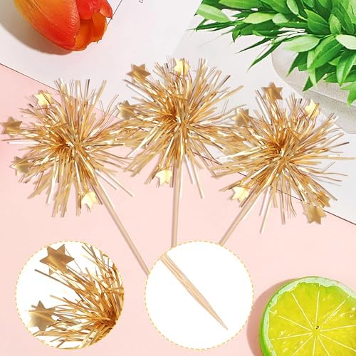 ZHUOWEISM 30PCS Foil Firework Cupcake Toppers