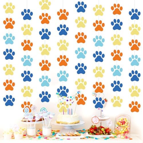 Duraaamo 8-Pack Dog Party Decor Blue Paw Print Garland