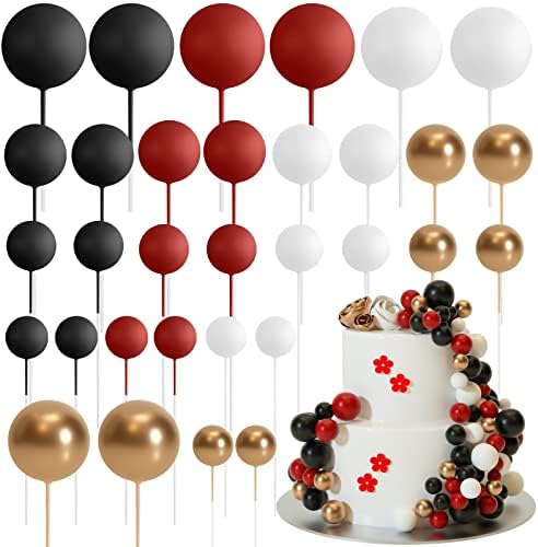 ASTARON 32 Pcs Ball Cake Topper Decorations Red Black