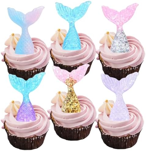 30 Pcs Glittering Mermaid Tail Cupcake Toppers