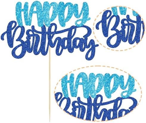 Gyufise Happy Birthday Cake Topper Glitter Blue