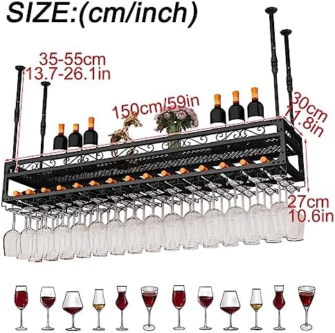 SDdPulse Ceiling Wine Glass Rack Adjustable Height and Width