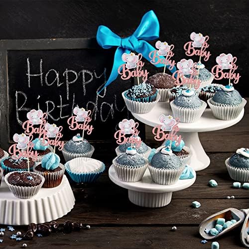 Gyufise 24Pcs Pink Elephant Cupcake Toppers