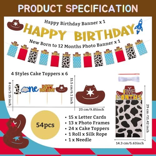 RANERVZ Western Cowboy Birthday Decorations with 24pcs Cake Toppers