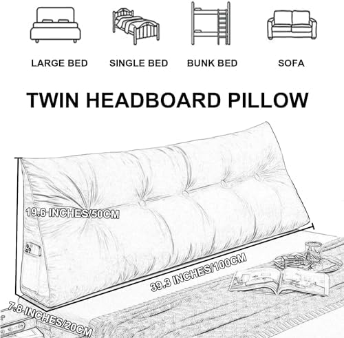 COZMAX Queen Triangular Headboard Pillow with Removable Cover