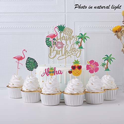 25 PCS Tropical Luau Cupcake Toppers Decorations