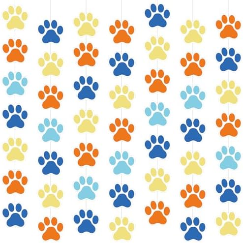 Duraaamo 8-Pack Dog Party Decor Blue Paw Print Garland