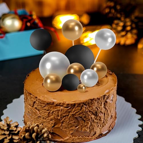 ASTARON 32 Pcs Gold Silver Black Foam Ball Cake Decorations