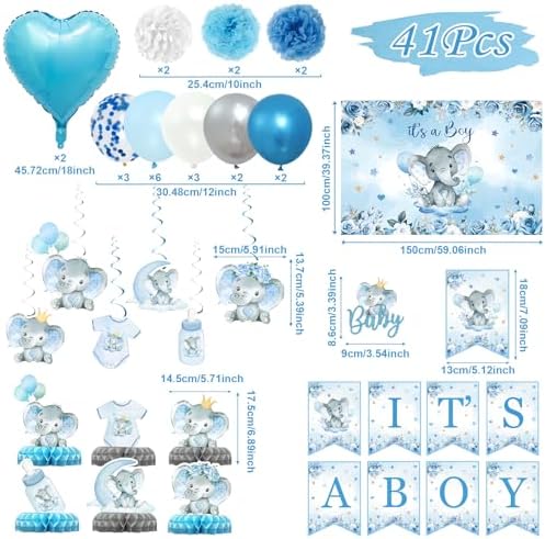 Staraise Blue Elephant Baby Shower Decor Kit