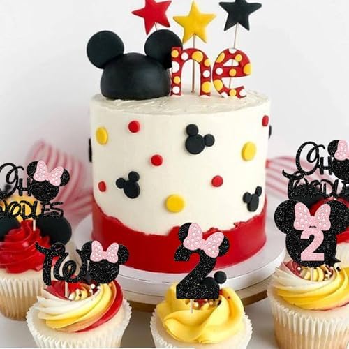 Rsstarxi 24 Pack Pink Bow Mouse Cupcake Toppers