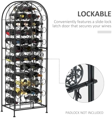 45 Bottle Wrought Iron Wine Rack with Lock - Black 1