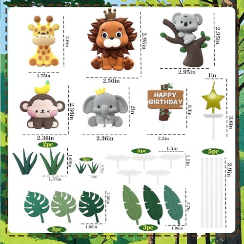 22PCS Safari Animal Cake Toppers - Jungle Wild Animals Birthday Decorations