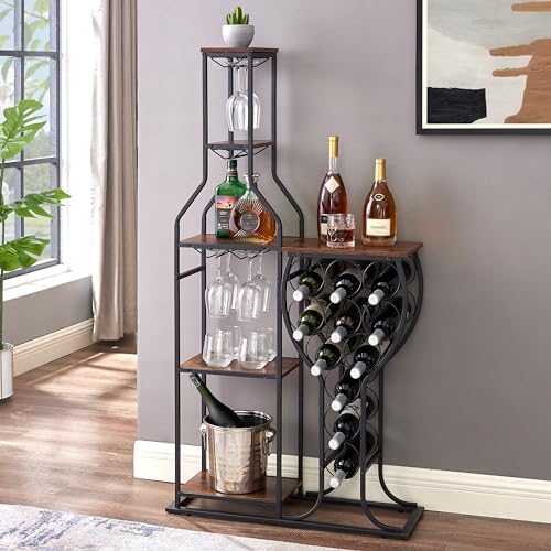 5 Tier Wine Rack Freestanding Cabinet with 6 Glass Holder