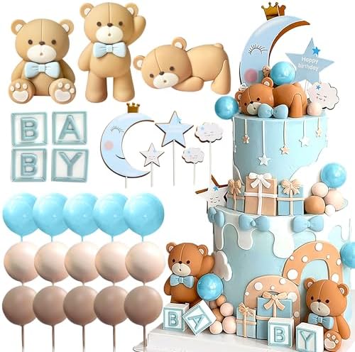 JeVenis Blue Bear Cake Decor Set