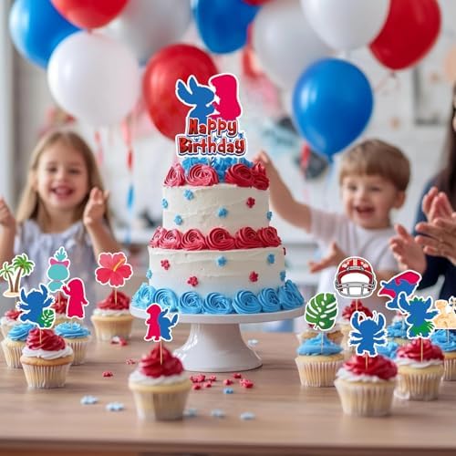 25 Pack Blue Cartoon Birthday Cake Toppers for Youth Parties 1