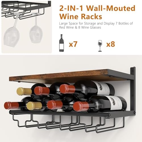 Gewudraw 2 Tiers Wall Mounted Wine Rack