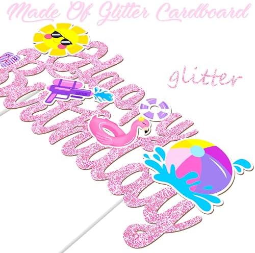 Pool Party Birthday Cake Topper with Pink Glitter