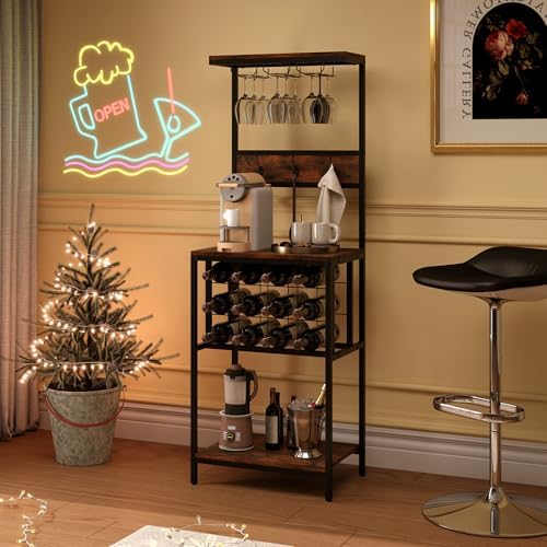 Giantex Freestanding Wine Rack with 12 Bottle Holders and 3 Glass Racks
