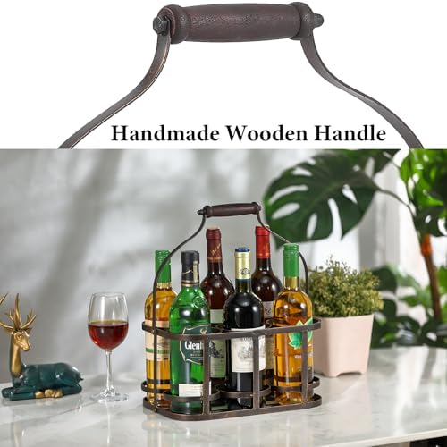 Ironlux 6 Bottle Metal Wine Carrier with Wood Handle 1