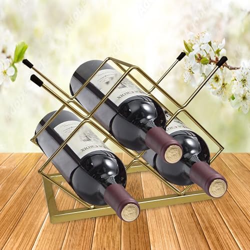 Nu Steel 5 Bottles Tabletop Wine Holder with Gold Finish