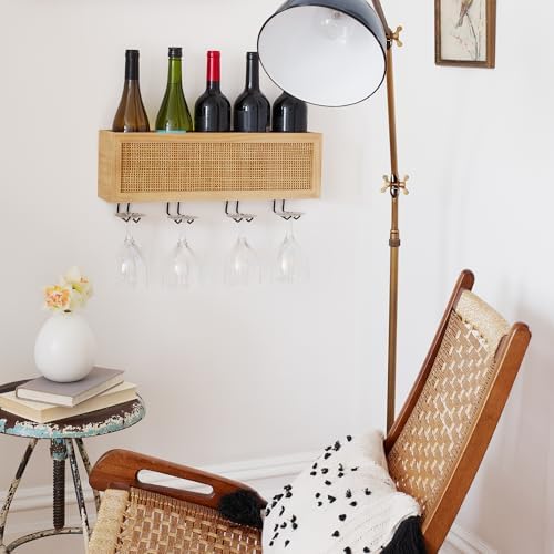 Autumn Alley Wall Mounted Wine Rack - Natural Rattan Caning Design