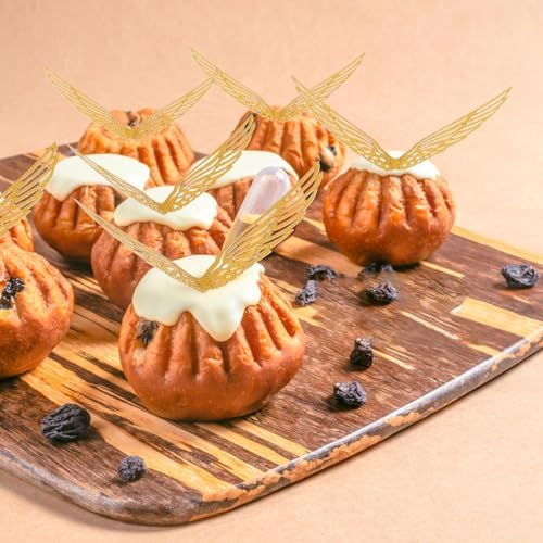 CCINEE 50 Pcs Gold Glitter Wing Cupcake Toppers for Themed Parties