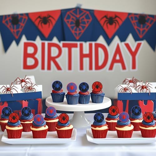 48 pcs Spider Cupcake Rings Set - Red Blue Black