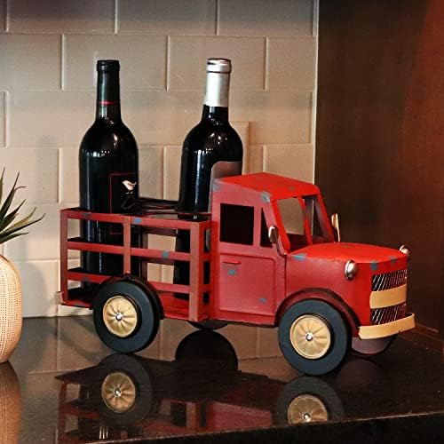 Sunnydaze Rustic Red Truck Wine Rack - Holds 4 Bottles