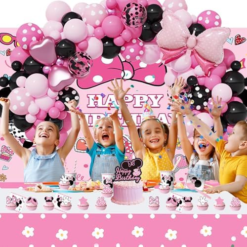 288 PCS Pink Mouse Party Decorations for 20 Guests
