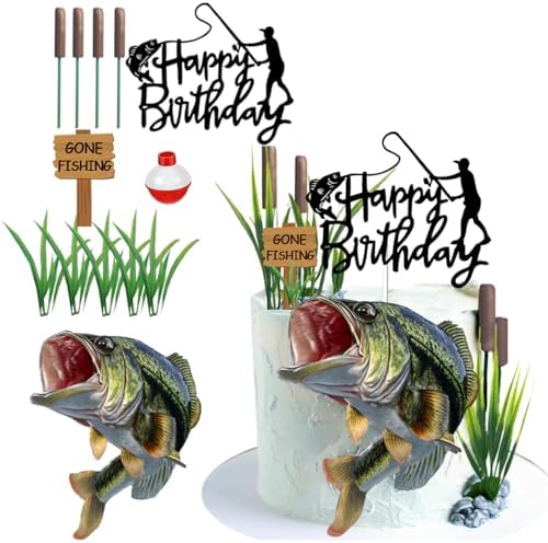 Gone Fishing Cake Topper with Largemouth Bass Sign