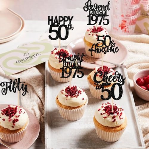 ZHUOWEISM 24PCS Black Happy 50th Birthday Cupcake Toppers 1