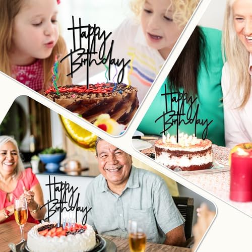 1 PCS Black Happy Birthday Cake Topper 53x72 Inch Acrylic Sign