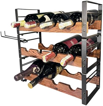 AMT 3-Tier Wine Rack Black 12 Bottles Storage